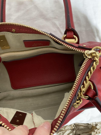 Chloe Hand Shoulder Bag Tote Purse 2way Leather Red Authentic
