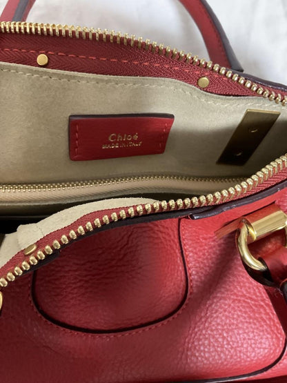 Chloe Hand Shoulder Bag Tote Purse 2way Leather Red Authentic