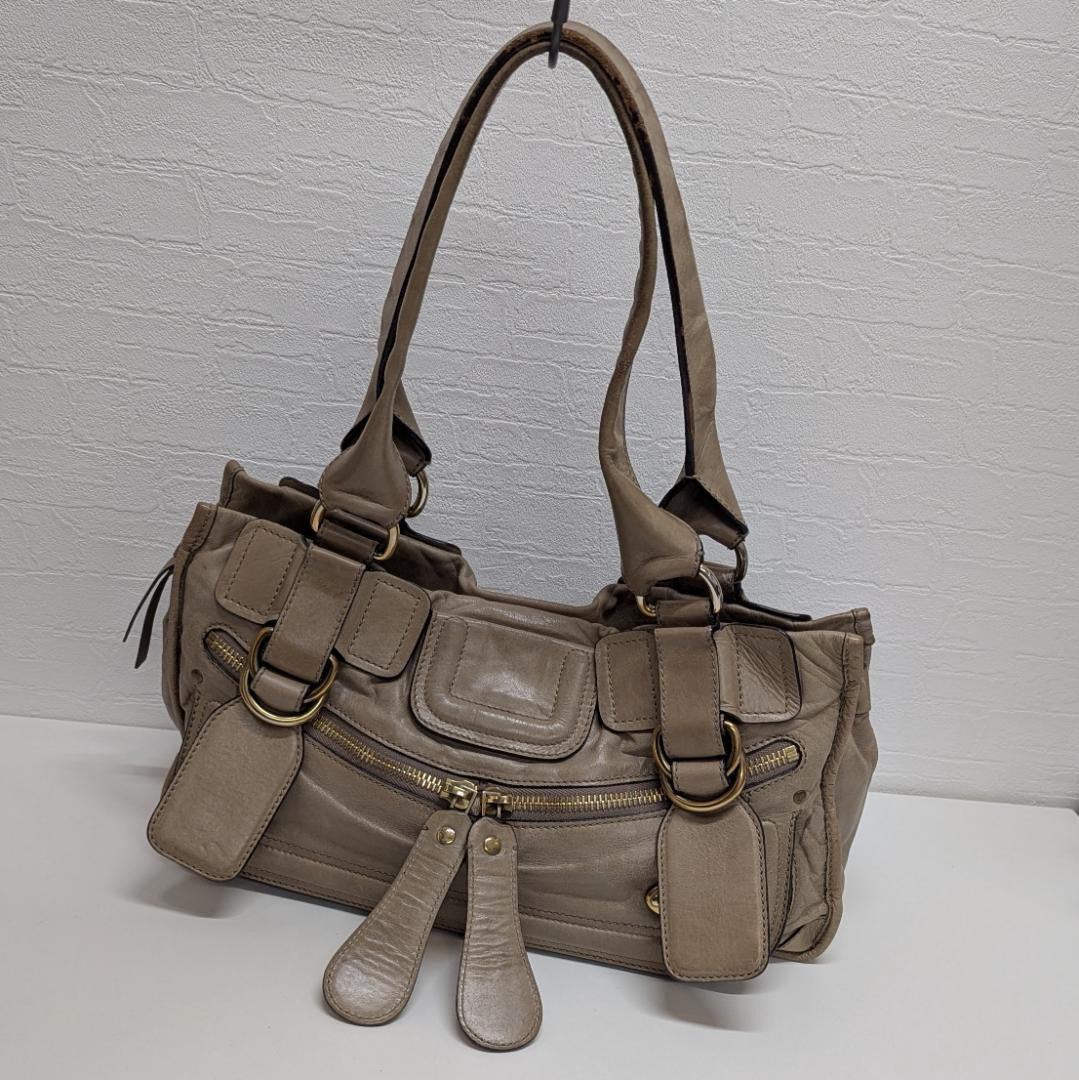 Chloe Hand Bag Tote Purse Leather Khaki Authentic