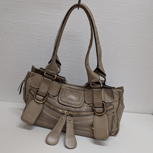 Chloe Hand Bag Tote Purse Leather Khaki Authentic