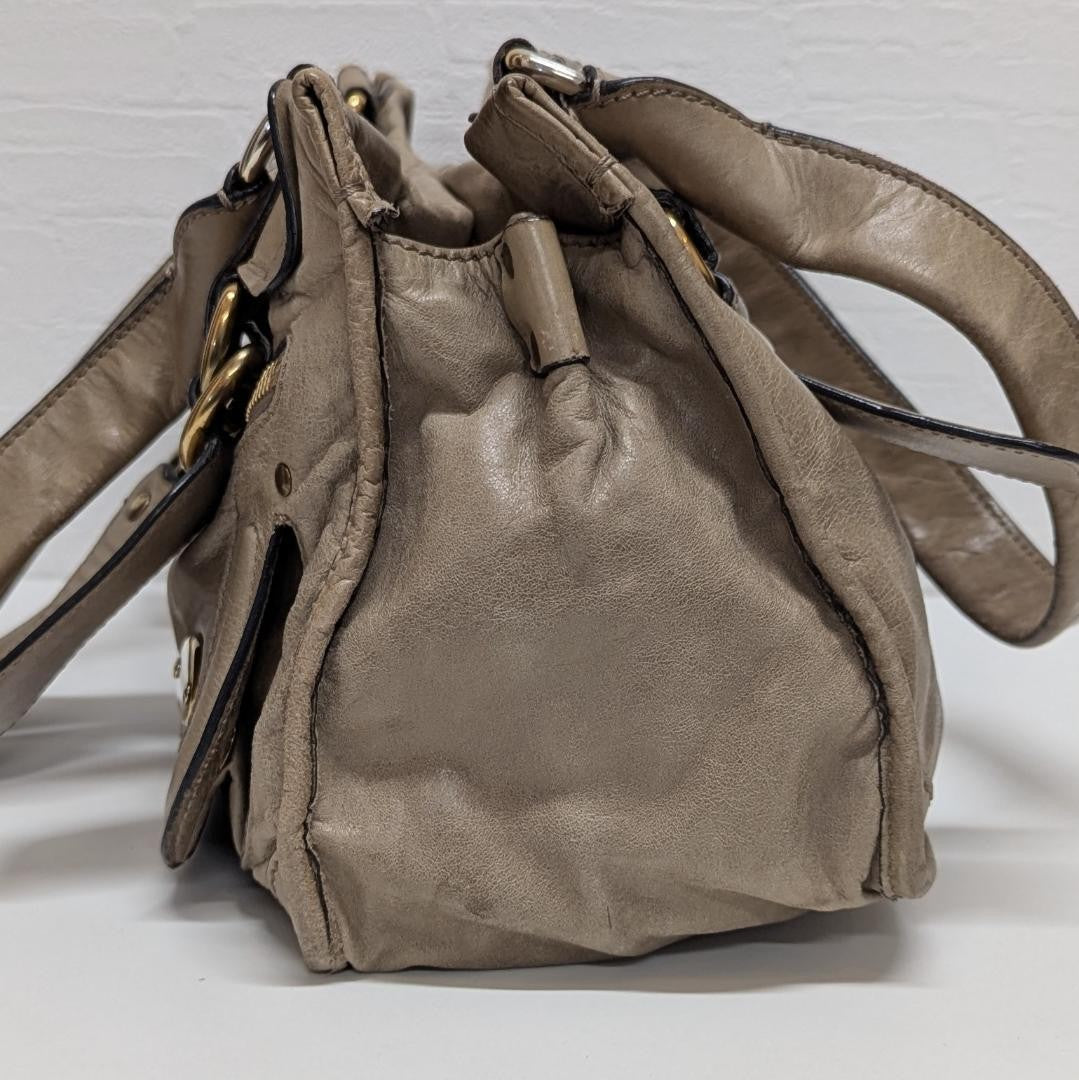 Chloe Hand Bag Tote Purse Leather Khaki Authentic