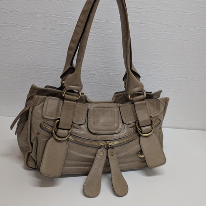 Chloe Hand Bag Tote Purse Leather Khaki Authentic