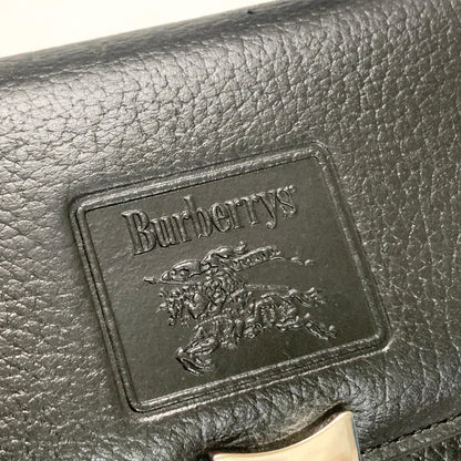 BURBERRY Handbag Horse Logo Nova Check Purse Leather Black Silver Authentic Used
