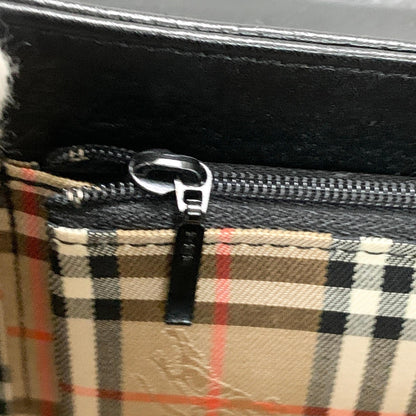 BURBERRY Handbag Horse Logo Nova Check Purse Leather Black Silver Authentic Used