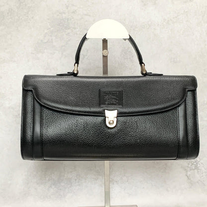 BURBERRY Handbag Horse Logo Nova Check Purse Leather Black Silver Authentic Used