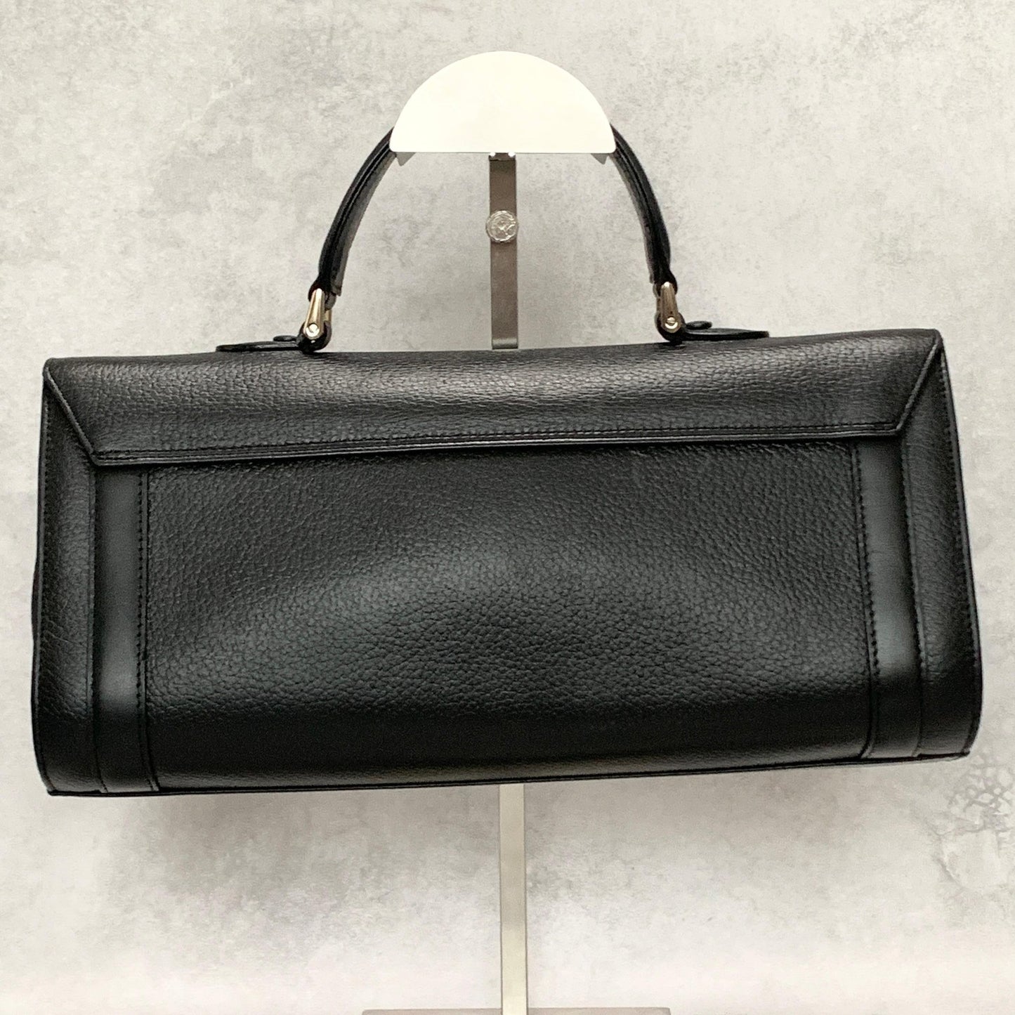 BURBERRY Handbag Horse Logo Nova Check Purse Leather Black Silver Authentic Used