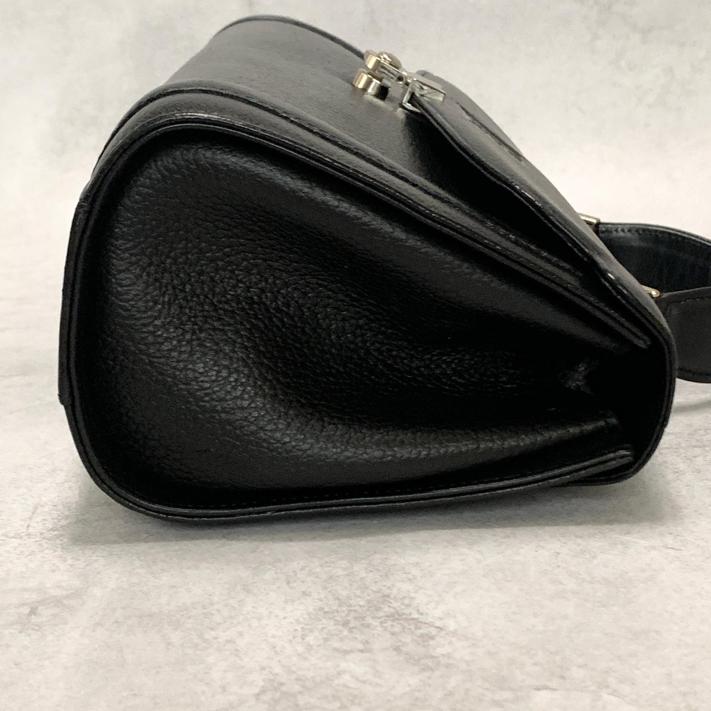 BURBERRY Handbag Horse Logo Nova Check Purse Leather Black Silver Authentic Used