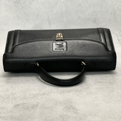 BURBERRY Handbag Horse Logo Nova Check Purse Leather Black Silver Authentic Used
