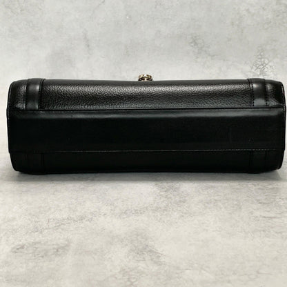 BURBERRY Handbag Horse Logo Nova Check Purse Leather Black Silver Authentic Used