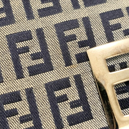 FENDI Bag Baguette FF  Zucchino Shoulder Purse Canvas Leather Beige Black Auth