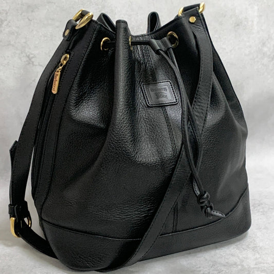 BURBERRY Shoulder Bag Purse Horse Logo Leather Black Gold Unisex Used Authentic