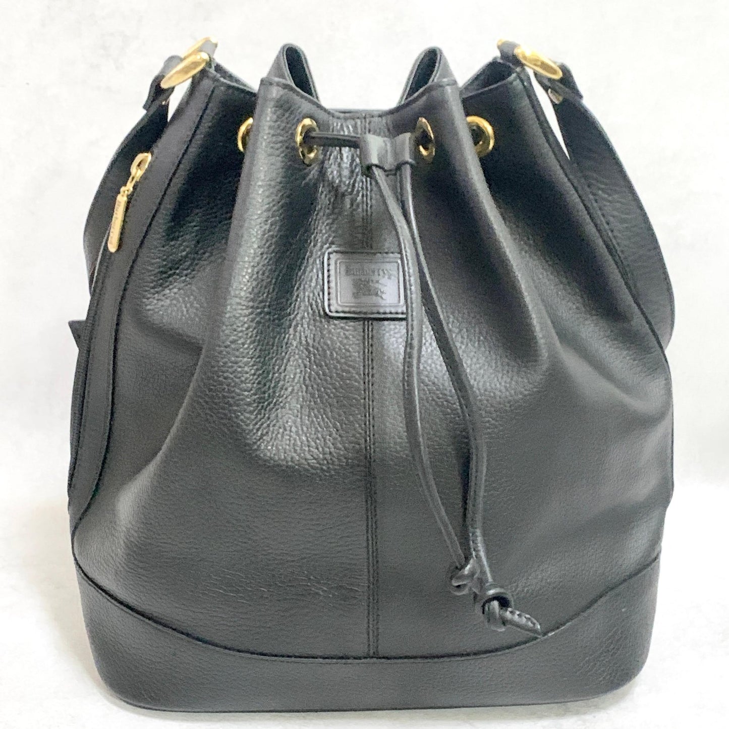BURBERRY Shoulder Bag Purse Horse Logo Leather Black Gold Unisex Used Authentic