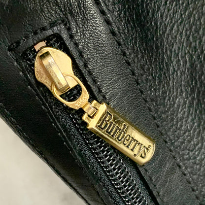 BURBERRY Shoulder Bag Purse Horse Logo Leather Black Gold Unisex Used Authentic