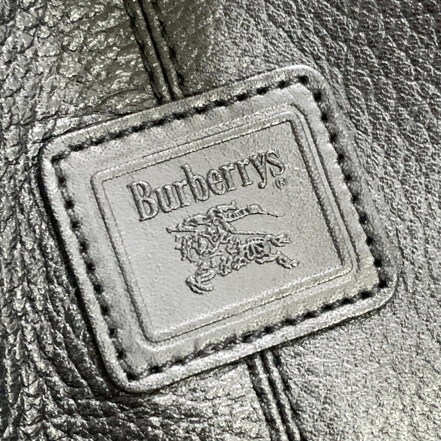 BURBERRY Shoulder Bag Purse Horse Logo Leather Black Gold Unisex Used Authentic
