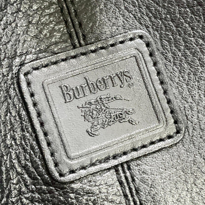 BURBERRY Shoulder Bag Purse Horse Logo Leather Black Gold Unisex Used Authentic