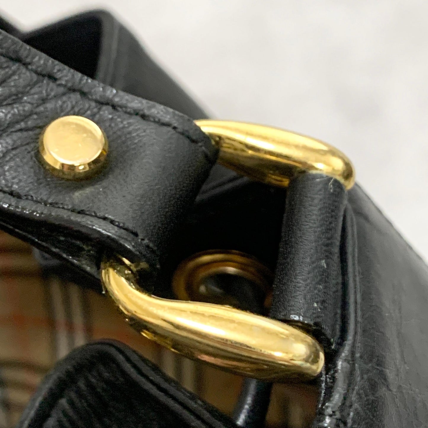 BURBERRY Shoulder Bag Purse Horse Logo Leather Black Gold Unisex Used Authentic
