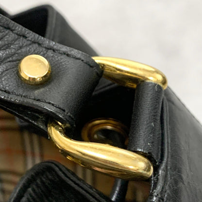 BURBERRY Shoulder Bag Purse Horse Logo Leather Black Gold Unisex Used Authentic