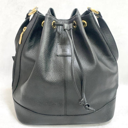 BURBERRY Shoulder Bag Purse Horse Logo Leather Black Gold Unisex Used Authentic