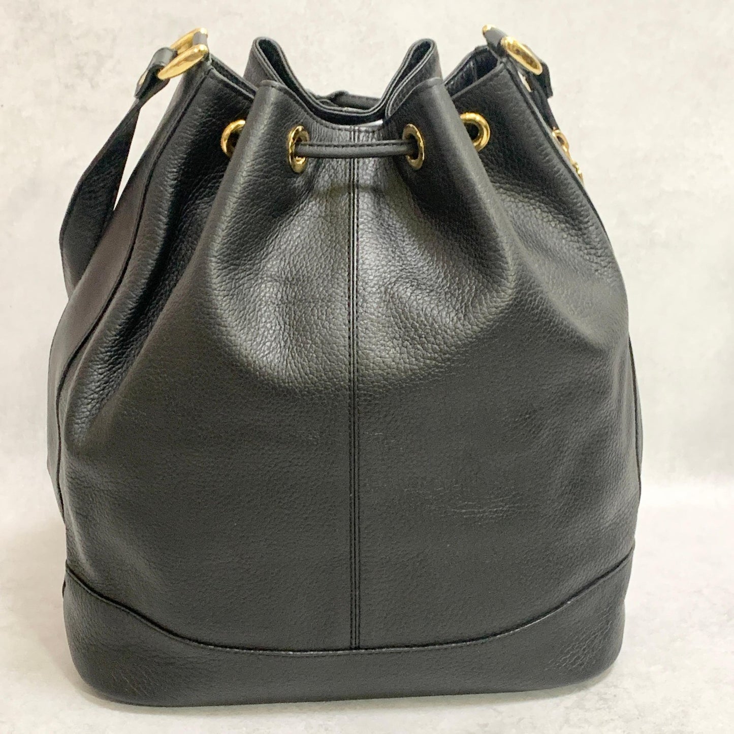 BURBERRY Shoulder Bag Purse Horse Logo Leather Black Gold Unisex Used Authentic