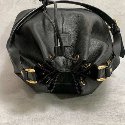 BURBERRY Shoulder Bag Purse Horse Logo Leather Black Gold Unisex Used Authentic