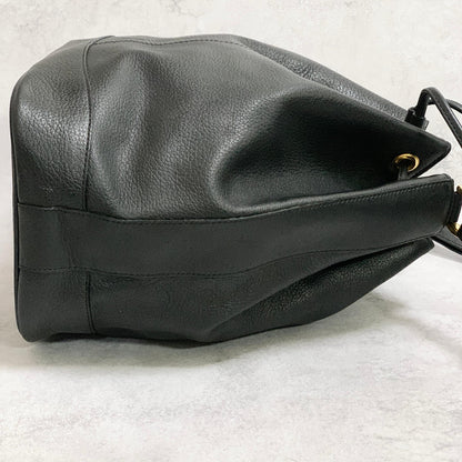 BURBERRY Shoulder Bag Purse Horse Logo Leather Black Gold Unisex Used Authentic