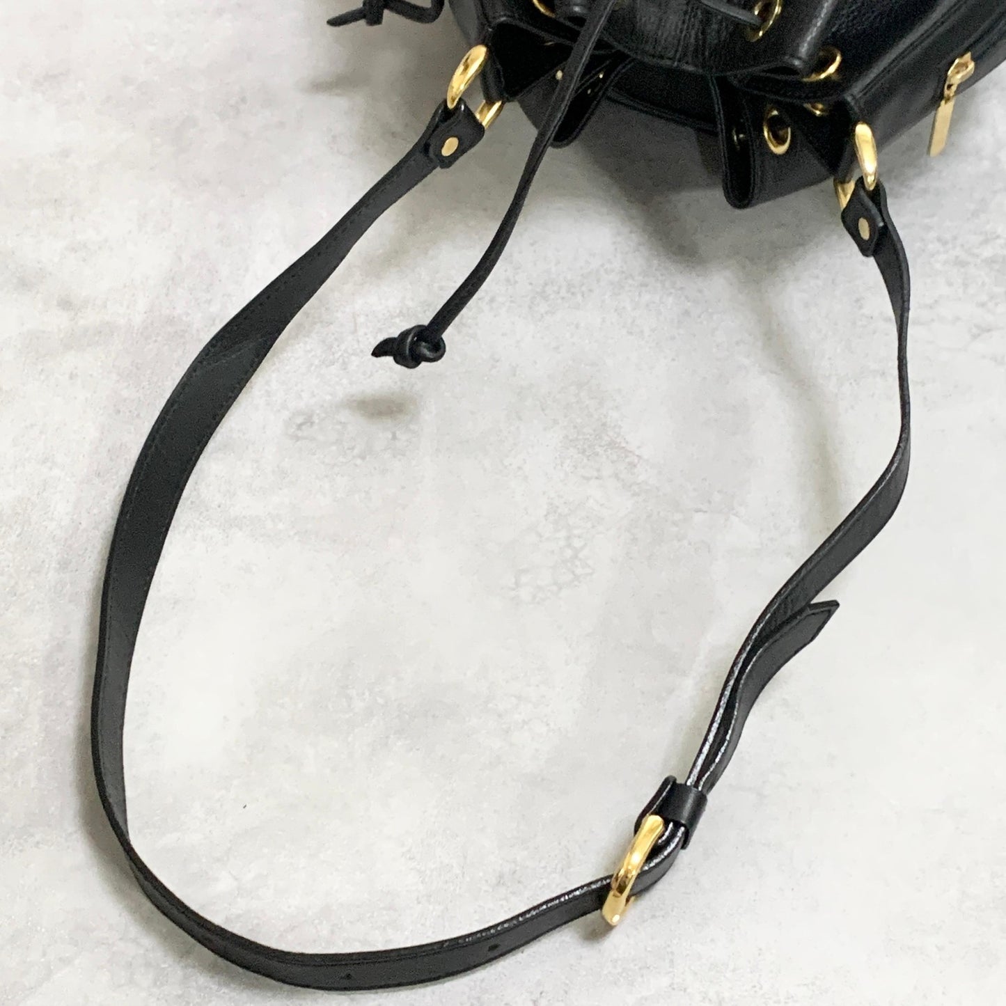 BURBERRY Shoulder Bag Purse Horse Logo Leather Black Gold Unisex Used Authentic