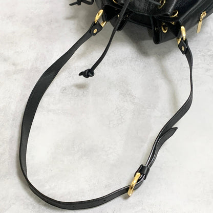BURBERRY Shoulder Bag Purse Horse Logo Leather Black Gold Unisex Used Authentic
