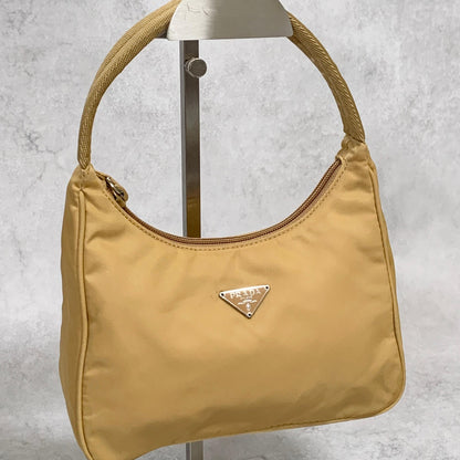 PRADA Accessory Pouch Handbag Logo Tote Bag Purse Nylon Yellow Used Auth Unisex