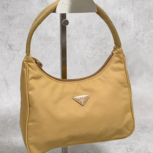 PRADA Accessory Pouch Handbag Logo Tote Bag Purse Nylon Yellow Used Auth Unisex