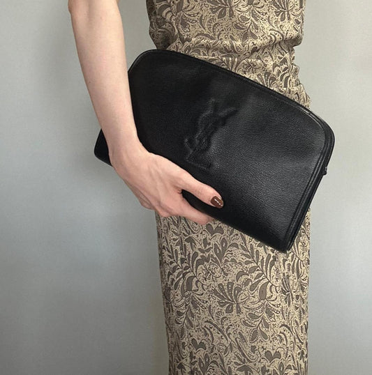 Saint Laurent Bag YSL Cassandra Clutch Purse Hand Leather Black Gold Authentic