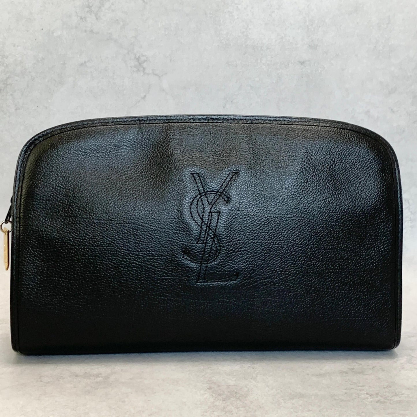 Saint Laurent Bag YSL Cassandra Clutch Purse Hand Leather Black Gold Authentic