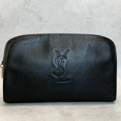 Saint Laurent Bag YSL Cassandra Clutch Purse Hand Leather Black Gold Authentic