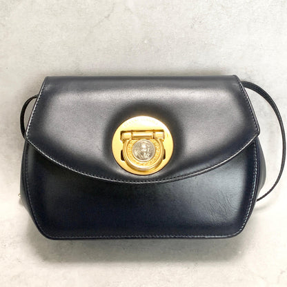 GIANNI VERSACE Medusa Shoulder Bag Purse Leather Dark Navy Women's Authentic