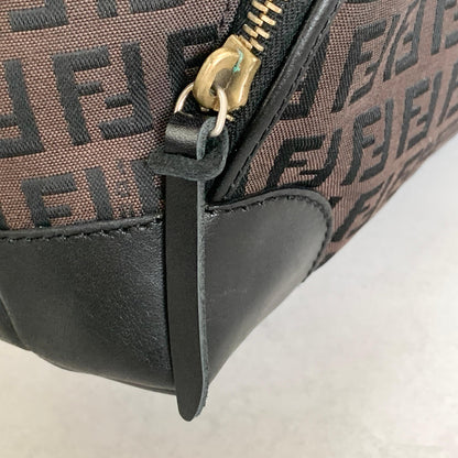 FENDI Zucchino FF Tote Bag Handbag Purse Canvas Leather Brown Black Gold Auth