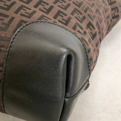 FENDI Zucchino FF Tote Bag Handbag Purse Canvas Leather Brown Black Gold Auth