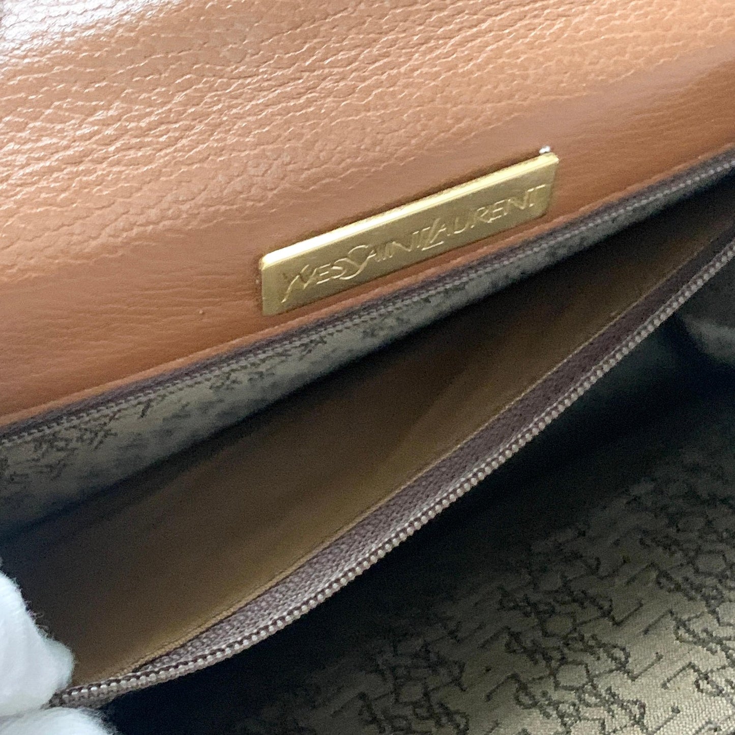 Saint Laurent Bag Cassandra YSL Logo Hand Tote Purse Leather Brown Gold Auth