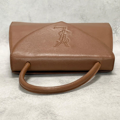 Saint Laurent Bag Cassandra YSL Logo Hand Tote Purse Leather Brown Gold Auth