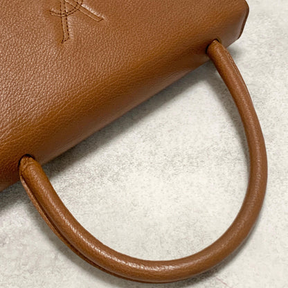 Saint Laurent Bag Cassandra YSL Logo Hand Tote Purse Leather Brown Gold Auth