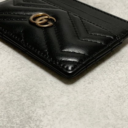 GUCCI Marmont GG Card Holder Quilted Case Wallet Leather Black Gold Authentic