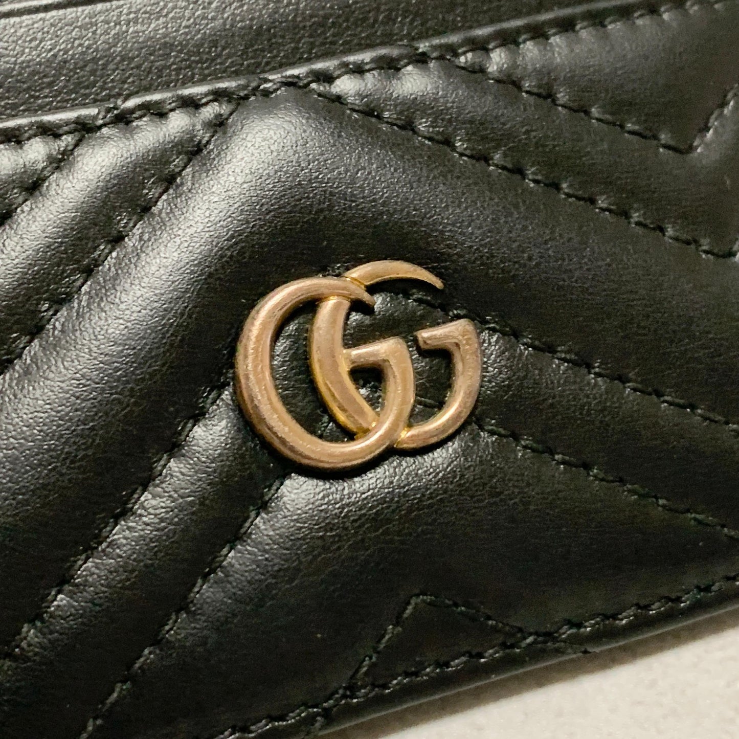 GUCCI Marmont GG Card Holder Quilted Case Wallet Leather Black Gold Authentic