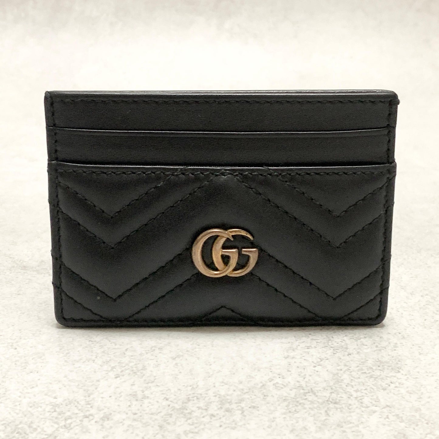GUCCI Marmont GG Card Holder Quilted Case Wallet Leather Black Gold Authentic
