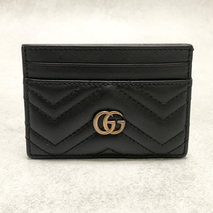 GUCCI Marmont GG Card Holder Quilted Case Wallet Leather Black Gold Authentic