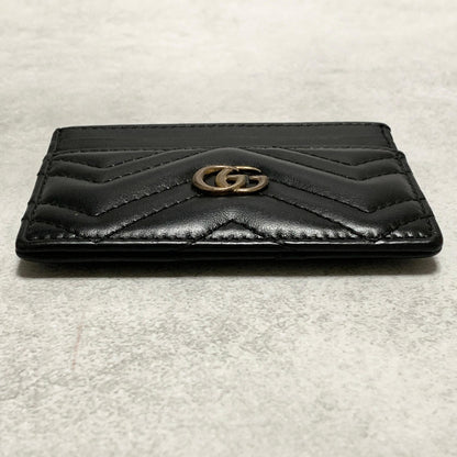 GUCCI Marmont GG Card Holder Quilted Case Wallet Leather Black Gold Authentic