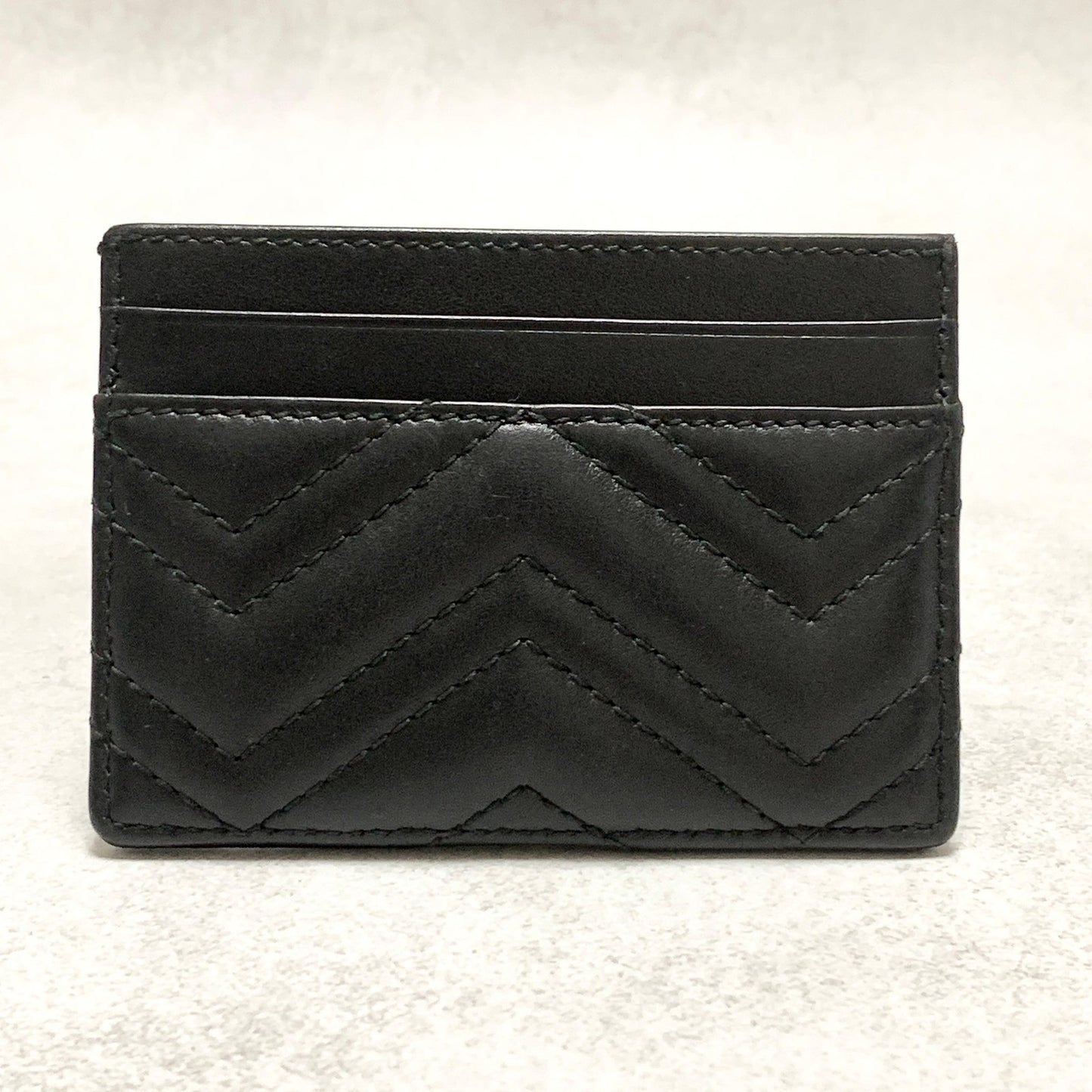 GUCCI Marmont GG Card Holder Quilted Case Wallet Leather Black Gold Authentic