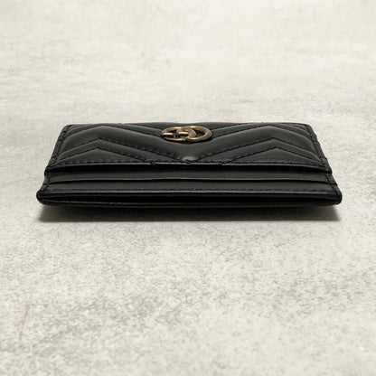 GUCCI Marmont GG Card Holder Quilted Case Wallet Leather Black Gold Authentic