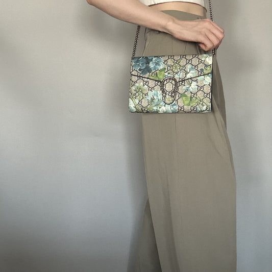GUCCI Bag Chain Wallet Dionysus Flora Shoulder Purse Leather Beige Authentic