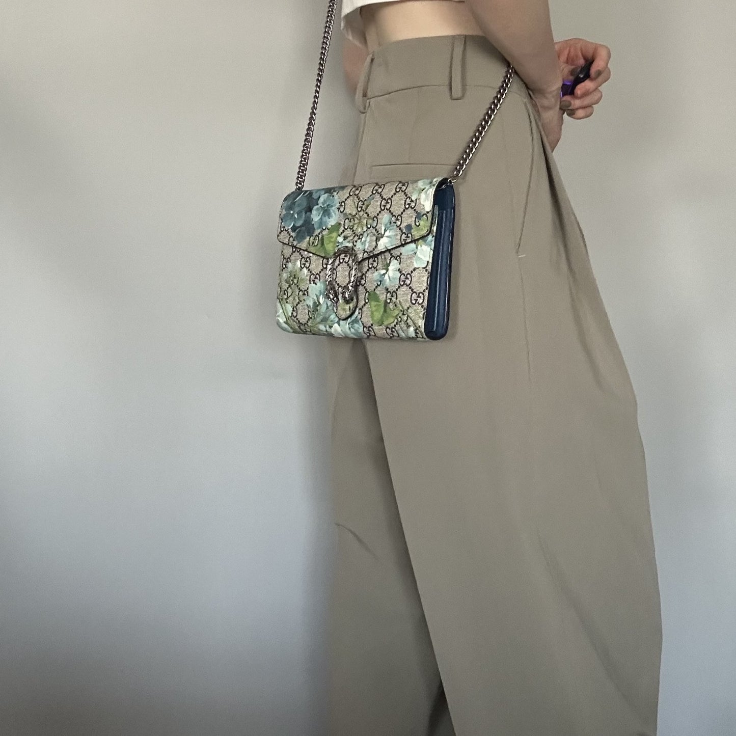 GUCCI Bag Chain Wallet Dionysus Flora Shoulder Purse Leather Beige Authentic