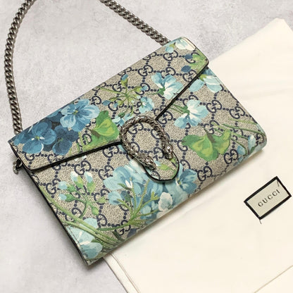 GUCCI Bag Chain Wallet Dionysus Flora Shoulder Purse Leather Beige Authentic