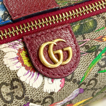 GUCCI Flora Cosmetic Pouch Purse GG Supreme Marmont Charm Beige Leather Auth