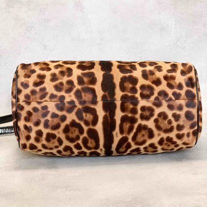 Dolce & Gabbana Sicily Leopard Handbag Shoulder Bag Purse Beige Brown Authentic